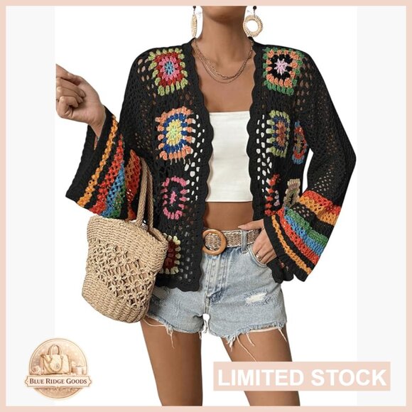Sweaters - Floral Crochet Cardigan Sweater Bohemian Lightweight Hollow Out Oversized